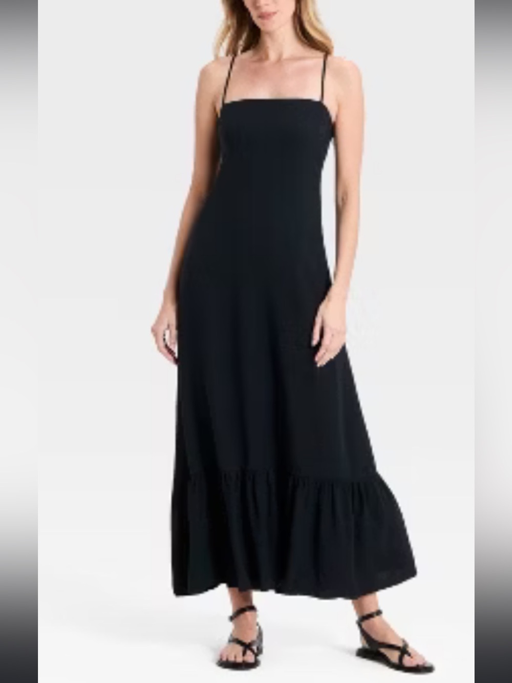 a new day Black Spaghetti-Strap Maxi Dress with Ruffle Hem